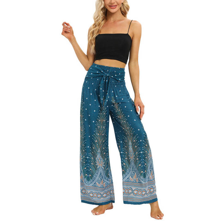 Pantaloni da yoga da donna con lacci e piume di pavone Boho Buddha Stones - image 12