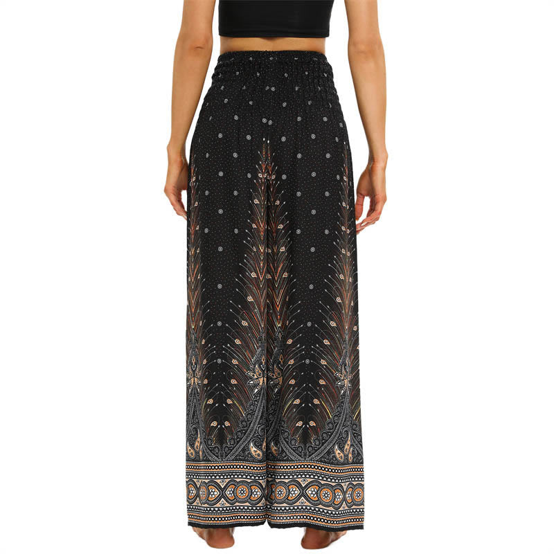 Pantaloni da yoga da donna con lacci e piume di pavone Boho Buddha Stones - image 3
