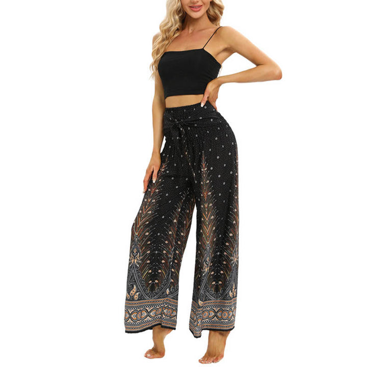 Pantaloni da yoga da donna con lacci e piume di pavone Boho Buddha Stones - image 5