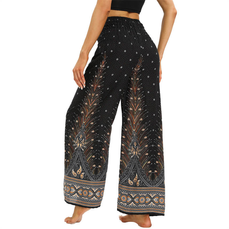 Pantaloni da yoga da donna con lacci e piume di pavone Boho Buddha Stones - image 2