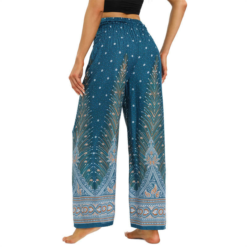 Pantaloni da yoga da donna con lacci e piume di pavone Boho Buddha Stones - image 11