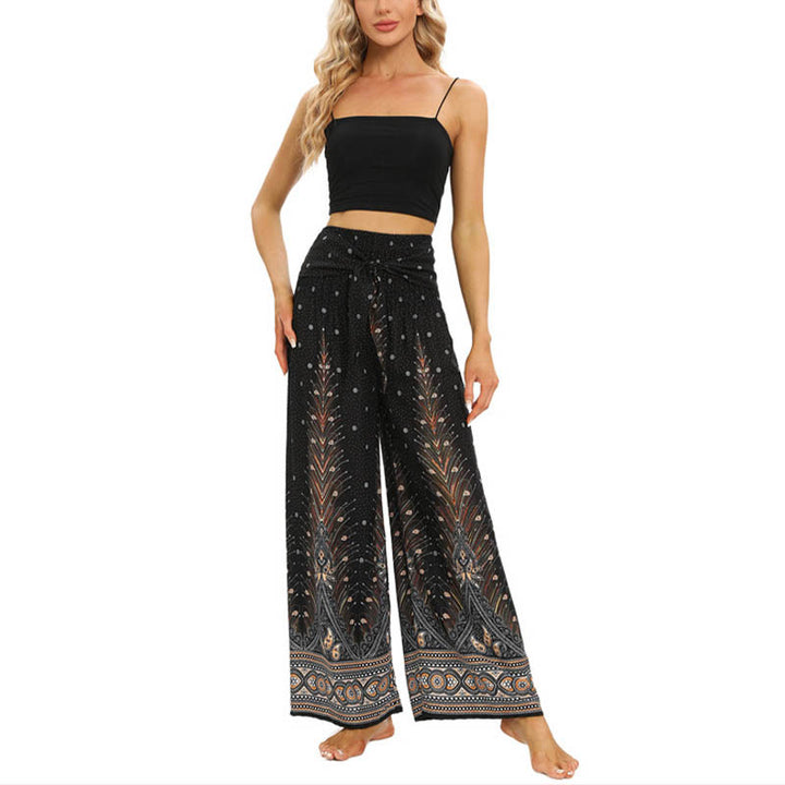 Pantaloni da yoga da donna con lacci e piume di pavone Boho Buddha Stones - image 8
