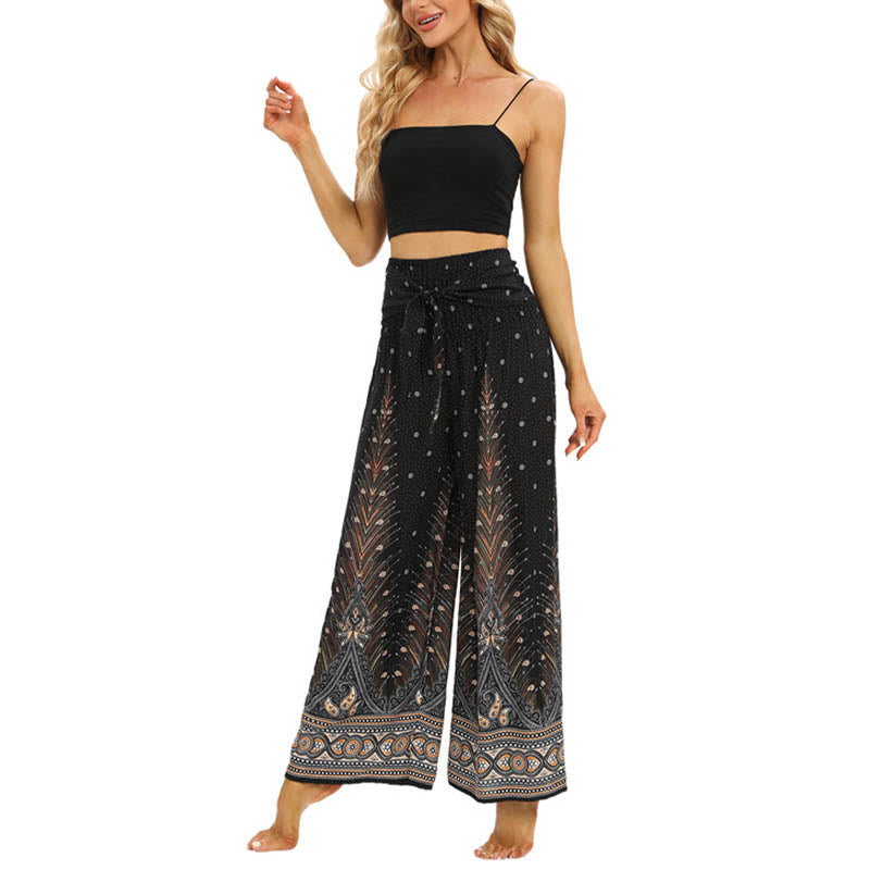 Pantaloni da yoga da donna con lacci e piume di pavone Boho Buddha Stones - image 7
