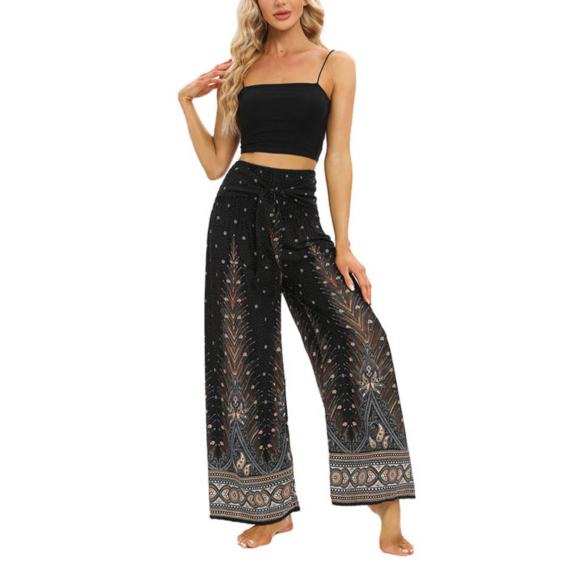 Pantaloni da yoga da donna con lacci e piume di pavone Boho Buddha Stones - image 6
