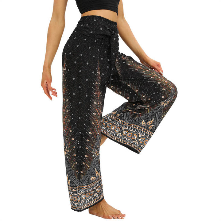 Pantaloni da yoga da donna con lacci e piume di pavone Boho Buddha Stones - image 4