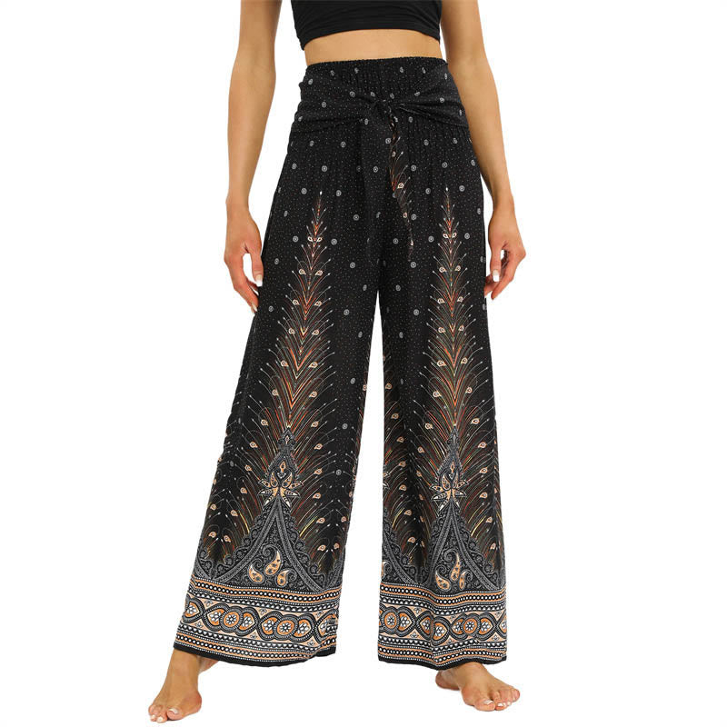 Pantaloni da yoga da donna con lacci e piume di pavone Boho Buddha Stones - Siena - US2-12， UK/AU6-16，EU34-44 (F) - image 1