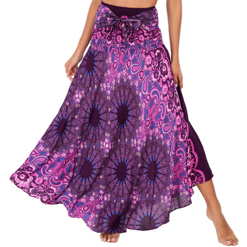 Buddha Stones Due stili Indossare Bohemien Mandala Fiore Goccia d'acqua Gonna con lacci Vestito - Viola - US4， UK/AU8，EU36-44 (F) - image 0