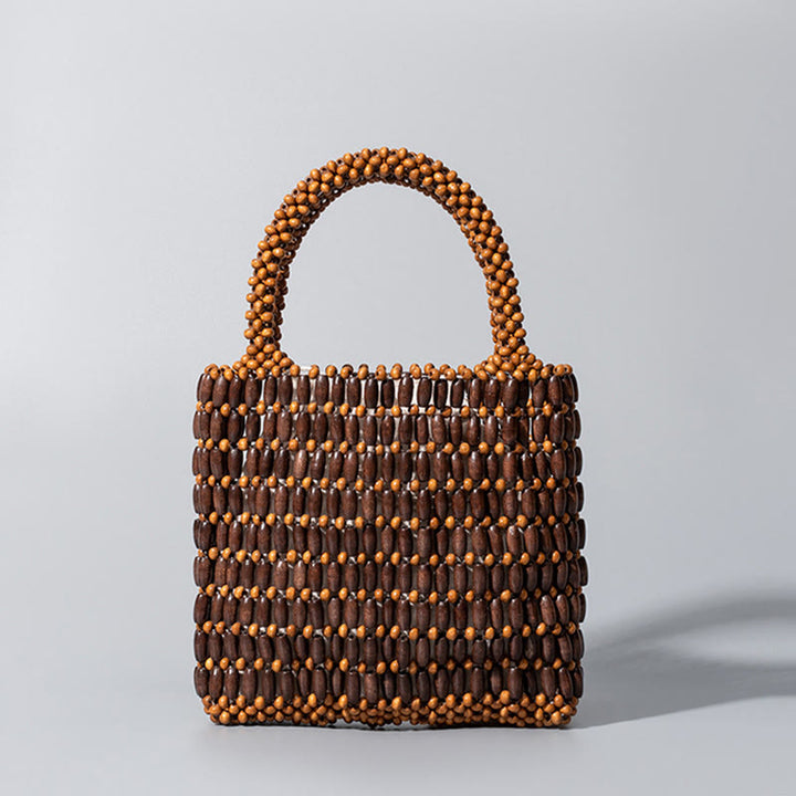 Borsa a mano con perline di legno intrecciate a mano Buddha Stones