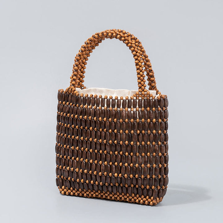 Borsa a mano con perline di legno intrecciate a mano Buddha Stones