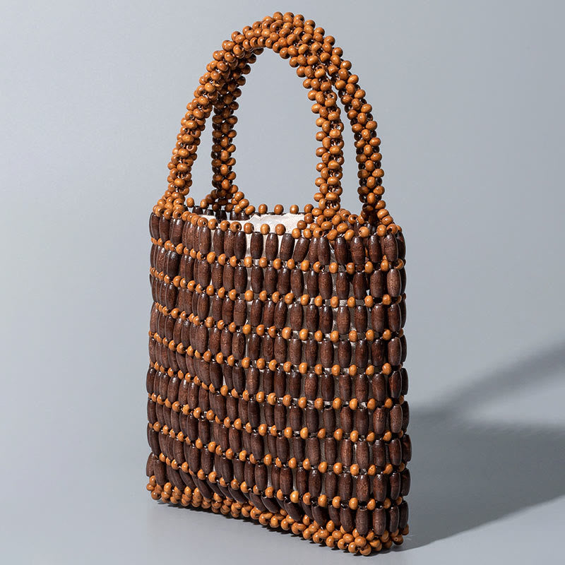 Borsa a mano con perline di legno intrecciate a mano Buddha Stones
