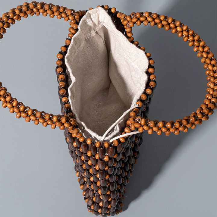 Borsa a mano con perline di legno intrecciate a mano Buddha Stones