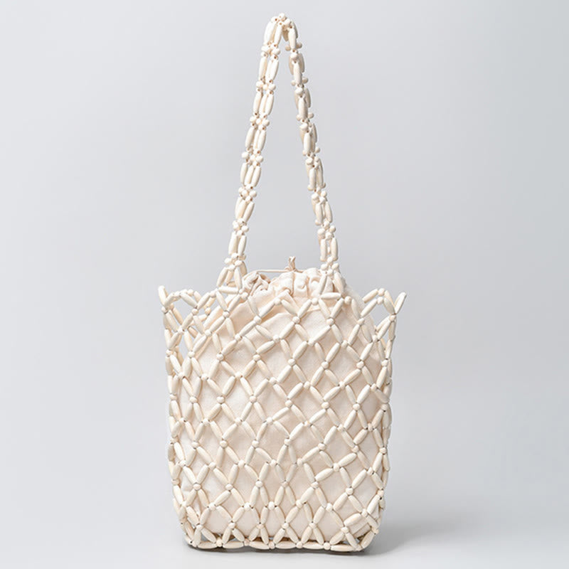 Borsa a tracolla con perline di legno intrecciate a mano , Buddha Stones