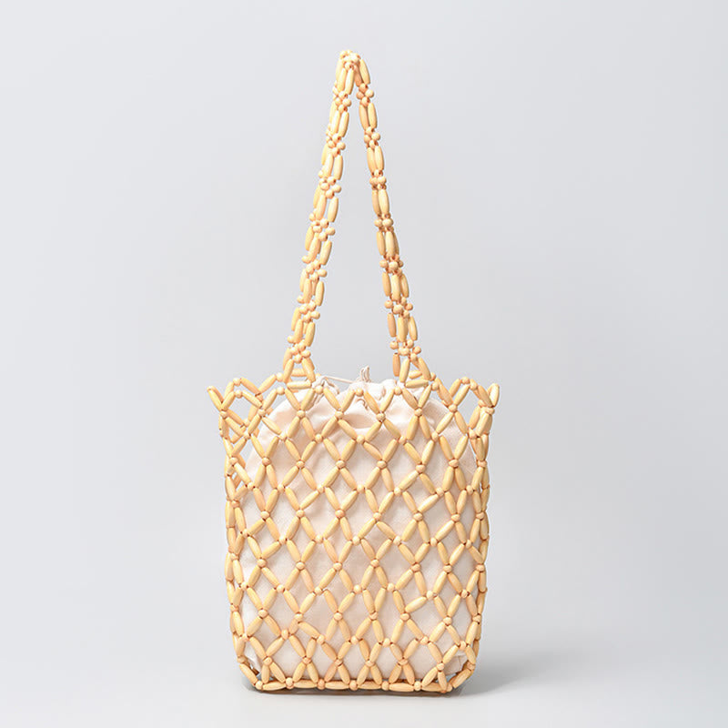Borsa a tracolla con perline di legno intrecciate a mano , Buddha Stones