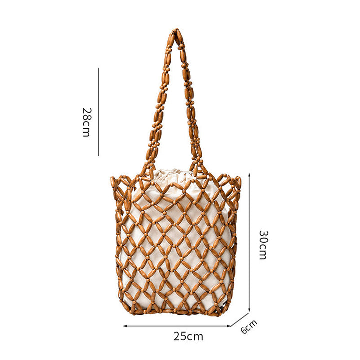 Borsa a tracolla con perline di legno intrecciate a mano , Buddha Stones