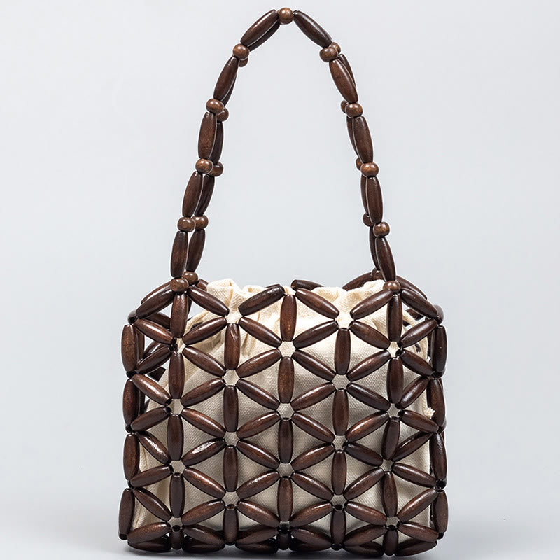 Borsa a mano con perline di legno intrecciate a mano Buddha Stones