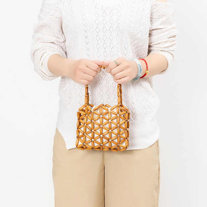 Borsa a mano con perline di legno intrecciate a mano Buddha Stones