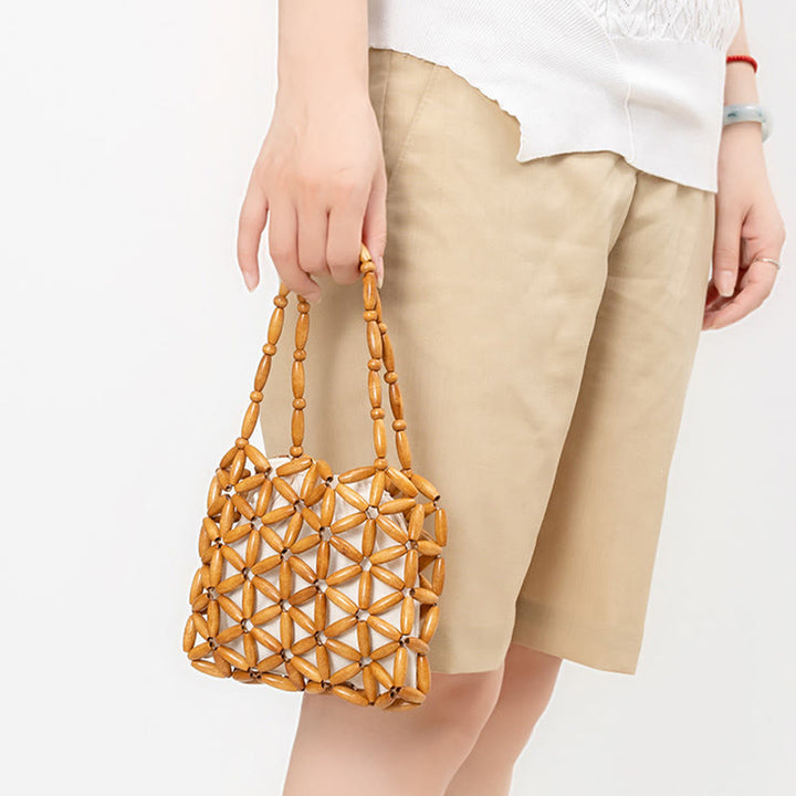 Borsa a mano con perline di legno intrecciate a mano Buddha Stones
