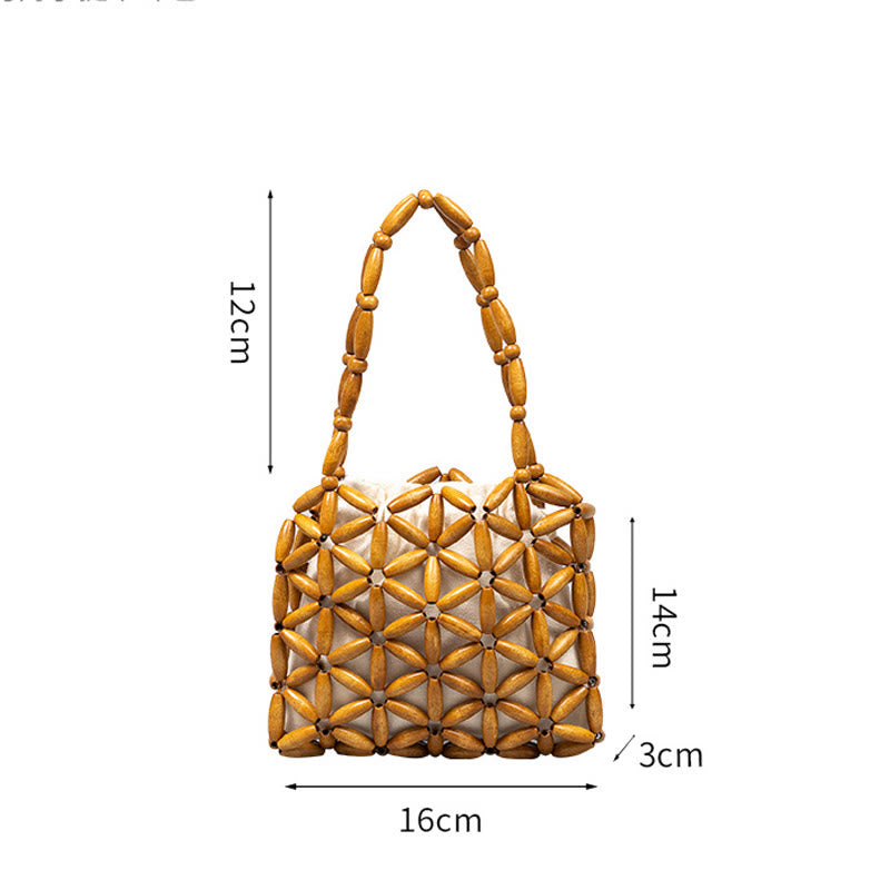 Borsa a mano con perline di legno intrecciate a mano Buddha Stones