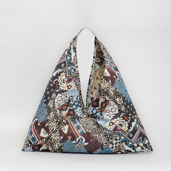 Borsa a tracolla con stampa geometrica a triangolo sotto le ascelle, motivo: Buddha Stones, fiori, lettere, farfalle