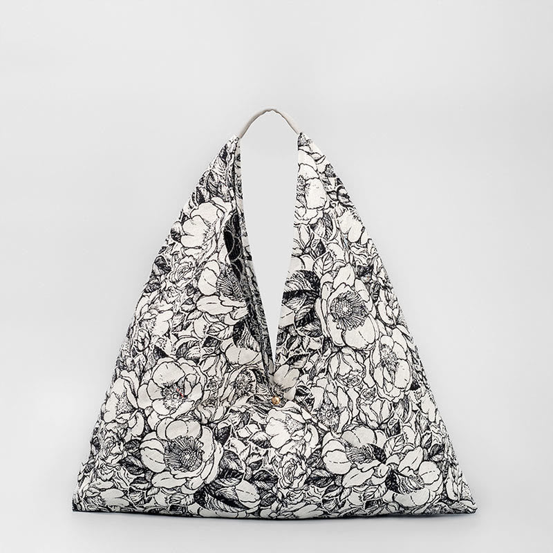 Borsa a tracolla con stampa geometrica a triangolo sotto le ascelle, motivo: Buddha Stones, fiori, lettere, farfalle