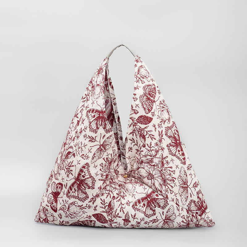 Borsa a tracolla con stampa geometrica a triangolo sotto le ascelle, motivo: Buddha Stones, fiori, lettere, farfalle