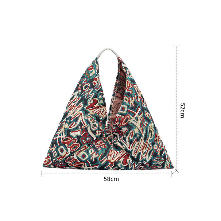 Borsa a tracolla con stampa geometrica a triangolo sotto le ascelle, motivo: Buddha Stones, fiori, lettere, farfalle
