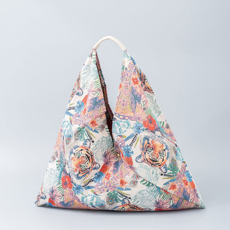Borsa a tracolla triangolo sottobraccio con stampa a strisce leopardate, motivo : Buddha Stones , geometria, fiori di tigre