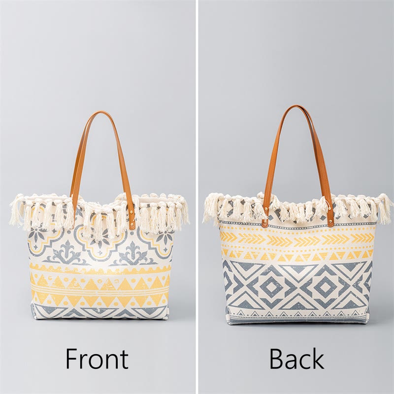 Borsa a tracolla in tela con stampa geometrica Boho di grande capacità e Buddha Stones