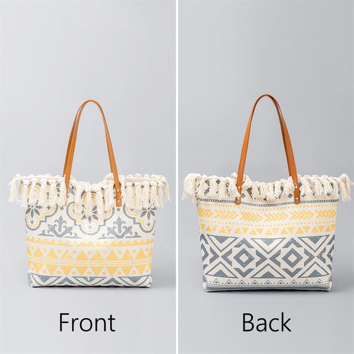 Borsa a tracolla in tela con stampa geometrica Boho di grande capacità e Buddha Stones