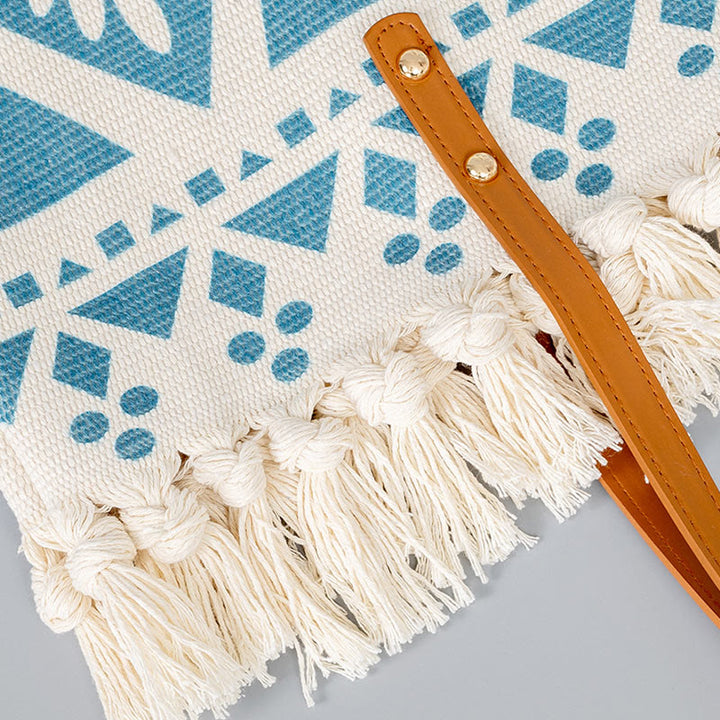 Borsa a tracolla in tela con stampa geometrica Boho di grande capacità e Buddha Stones