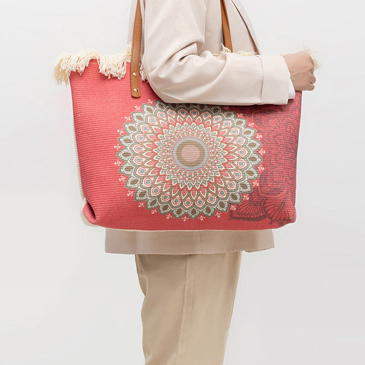 Borsa a tracolla in tela con nappa mandala acchiappasogni Buddha Stones, grande capacità
