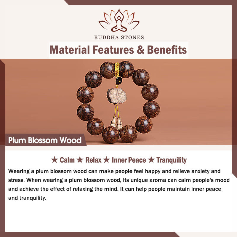 Bracciale Buddha Stones Plum Blossom Wood per la pace interiore