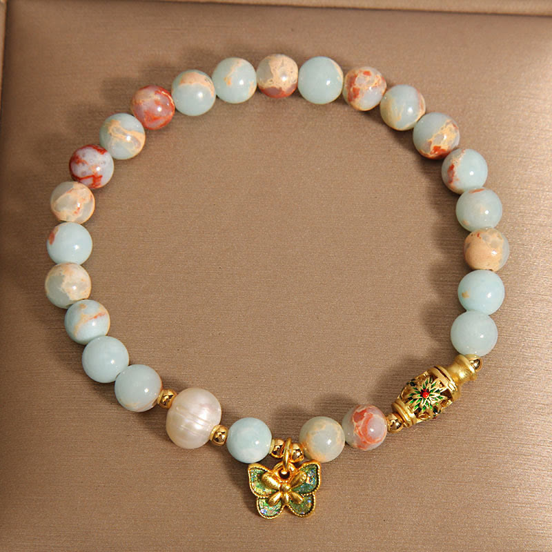 Braccialetto della ricchezza con farfalla di perle di pietra Shoushan Buddha Stones
