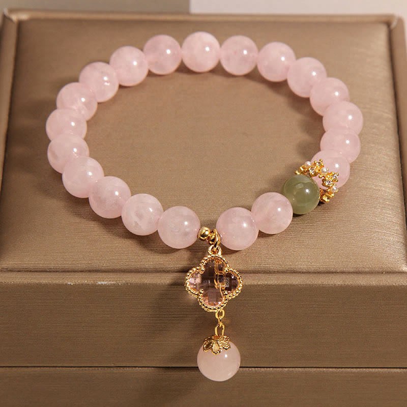 Braccialetto rilassante con quadrifoglio a quattro foglie in cristallo rosa naturale Buddha Stones - image 3
