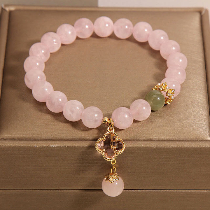 Braccialetto rilassante con quadrifoglio a quattro foglie in cristallo rosa naturale Buddha Stones - image 3