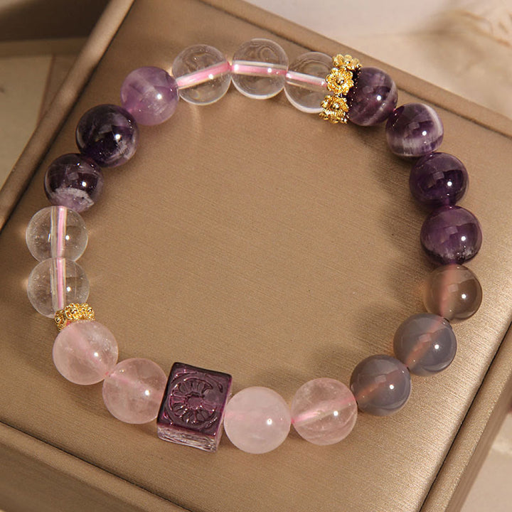 Bracciale Buddha Stones Naturale Ametista Rosa Cristallo Pace Interiore E Guarigione - image 4