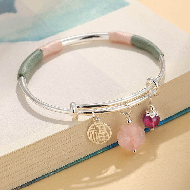 Braccialetto con fibbia della pace in cristallo rosa Buddha Stones Lucky Flower Love - Fiore di cristallo rosa (diametro interno: 56-60 mm) - image 11