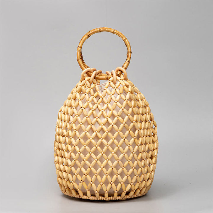 Borsa a tracolla con manico in bambù, perline di legno intrecciate a mano , Buddha Stones