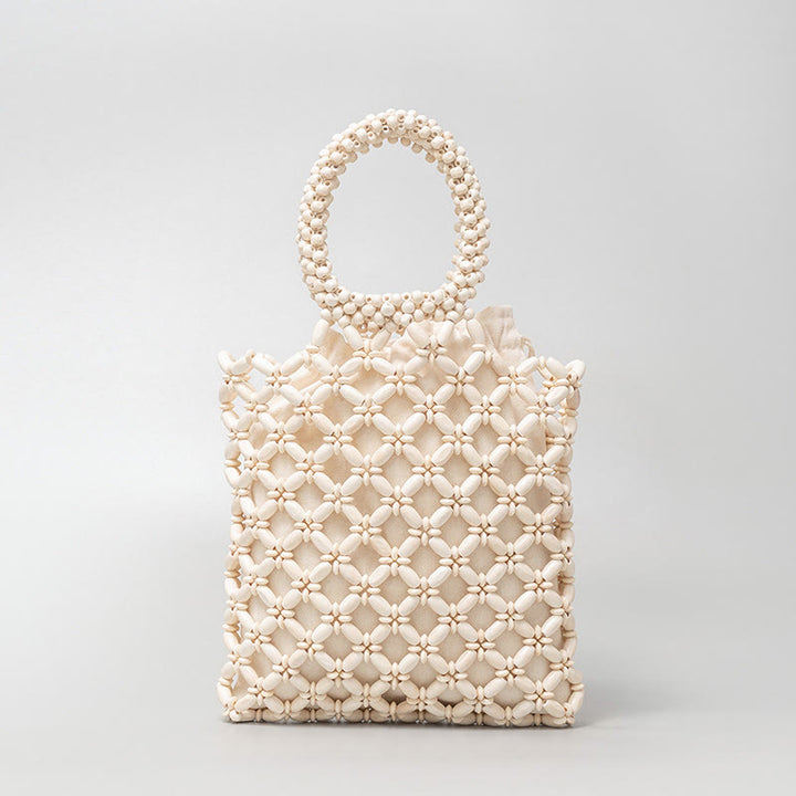 Buddha Stones Borsa a mano con perline di legno a losanga intrecciate a mano