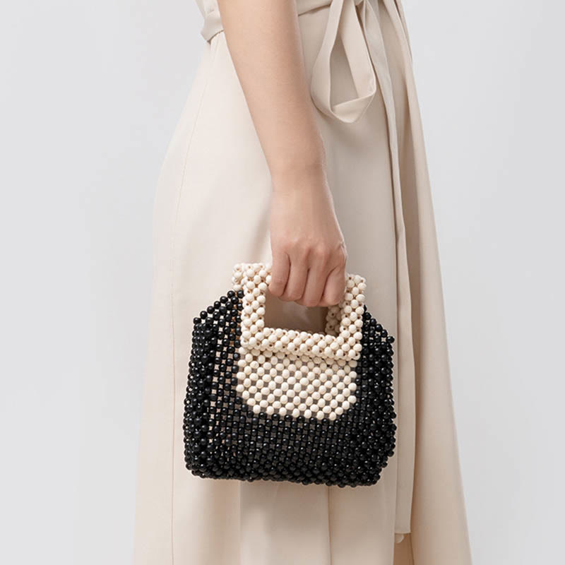 Borsa a mano quadrata con perline di legno intrecciate a mano Buddha Stones