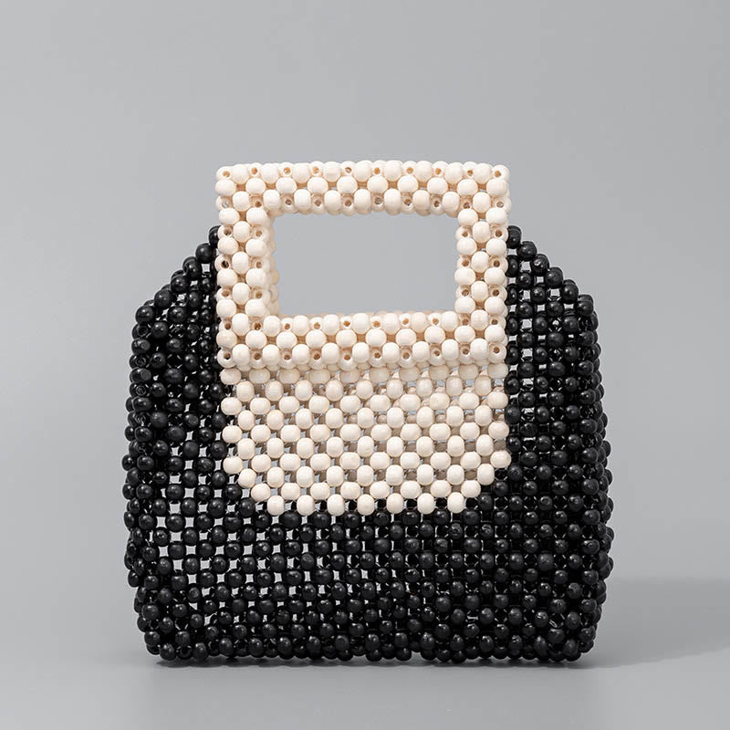 Borsa a mano quadrata con perline di legno intrecciate a mano Buddha Stones