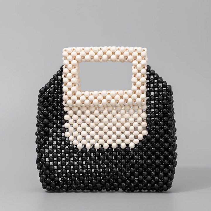 Borsa a mano quadrata con perline di legno intrecciate a mano Buddha Stones