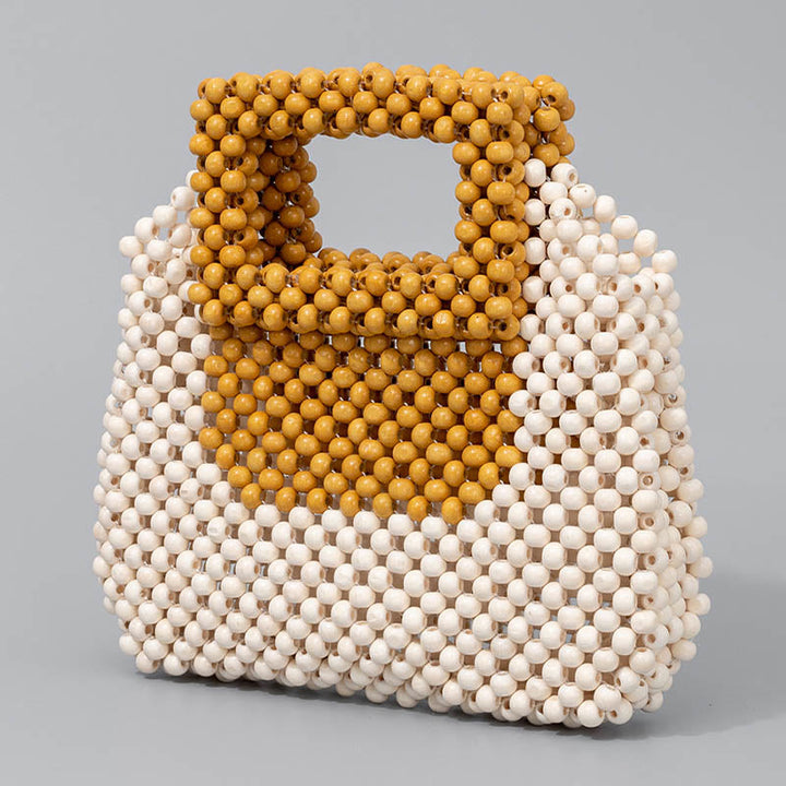 Borsa a mano quadrata con perline di legno intrecciate a mano Buddha Stones