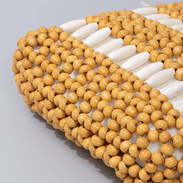 Borsa a tracolla con perline di legno rotonde intrecciate a mano Buddha Stones