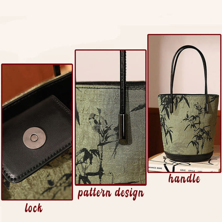 Borsa a tracolla vintage con stampa di bambù verde Buddha Stones - image 7