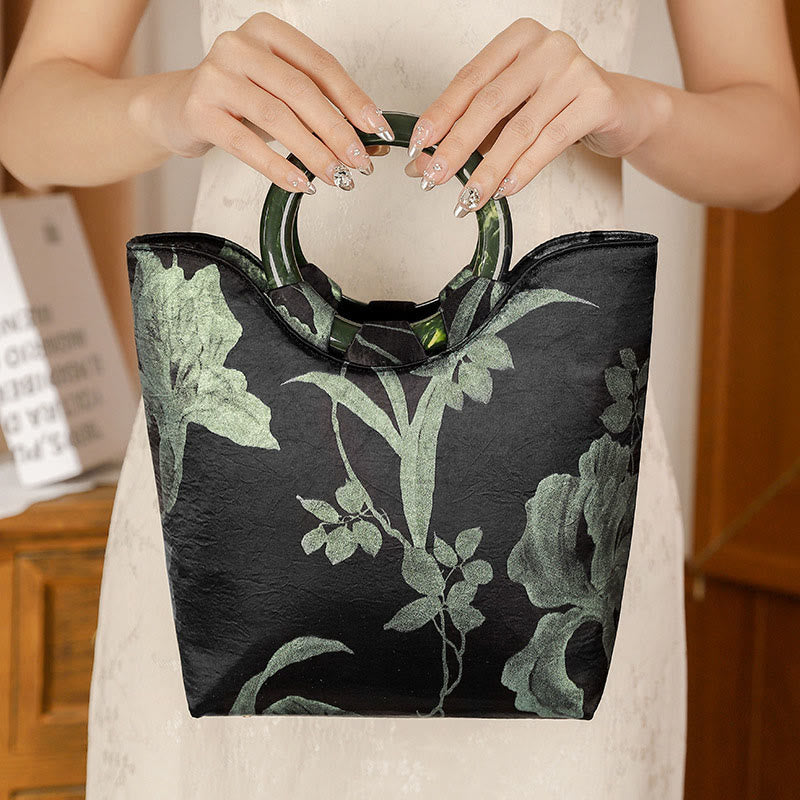 Borsa vintage con stampa Buddha Stones , orchidee nere e verdi - image 2