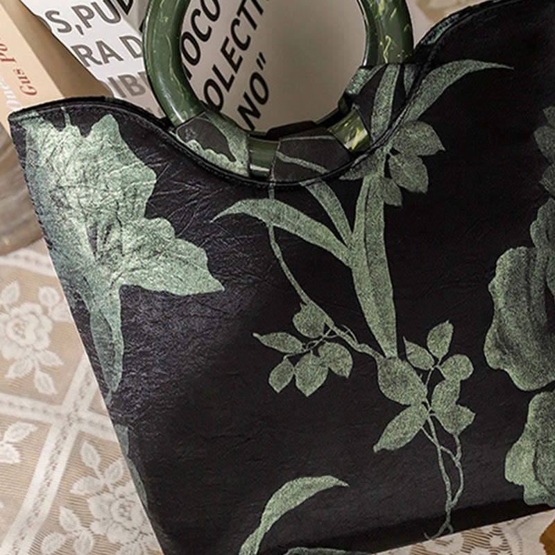 Borsa vintage con stampa Buddha Stones , orchidee nere e verdi - image 1