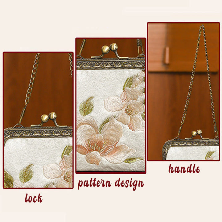Borsa a mano con manico in metallo, Buddha Stones , orchidee