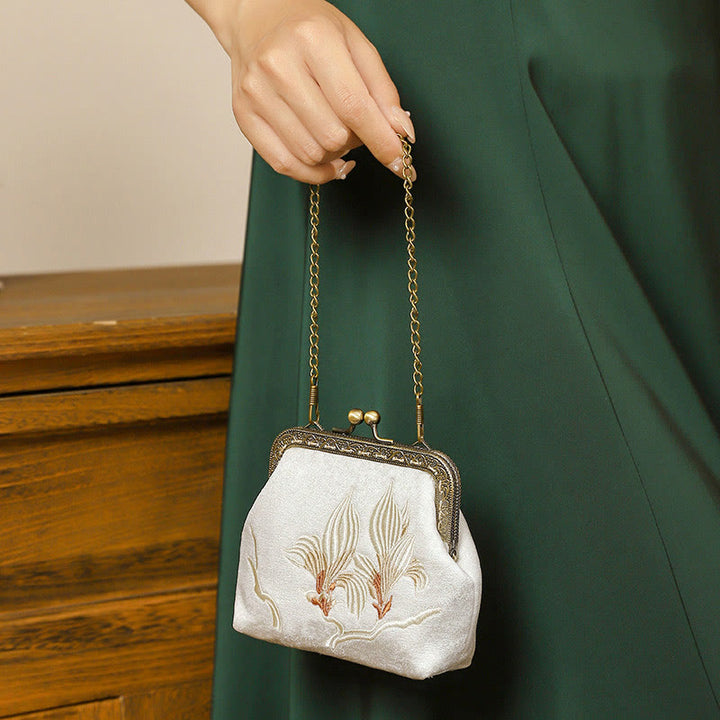 Borsa a mano con manico in metallo, Buddha Stones , orchidee