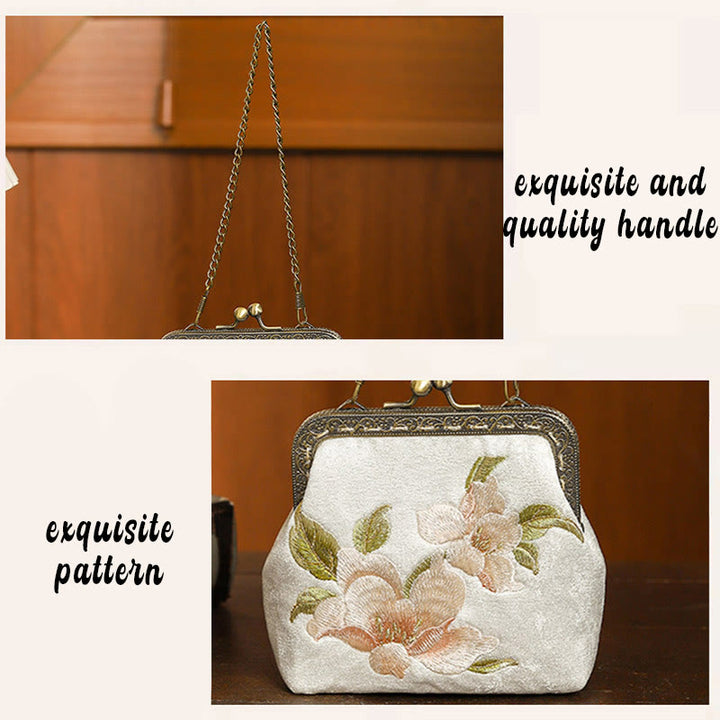 Borsa a mano con manico in metallo, Buddha Stones , orchidee